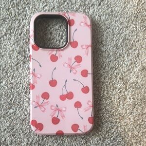 Pink and Red Cherry Pattern Hard Shell Phone Case IPhone 14 Pro